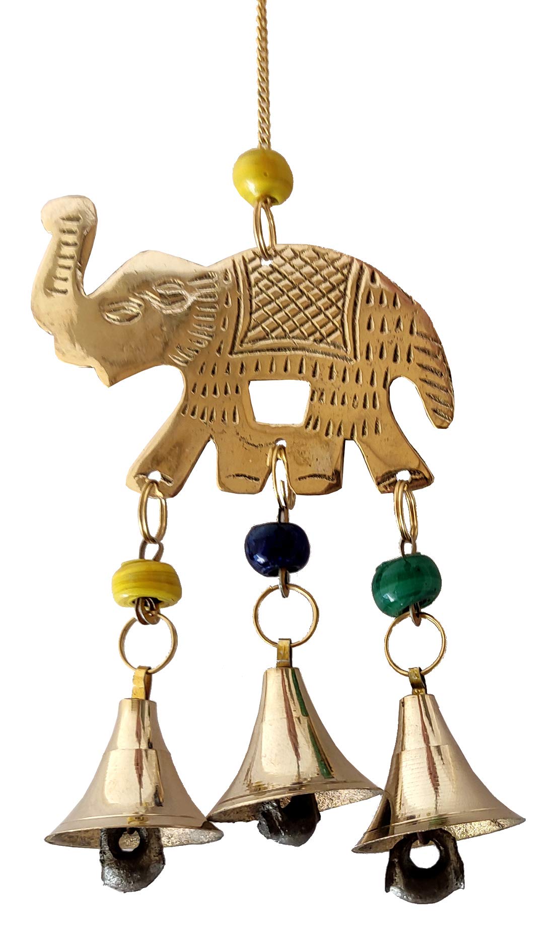 Purpledip Brass Wall Hanging Elephant: Tinkling Bells Wind Chimes (12217)