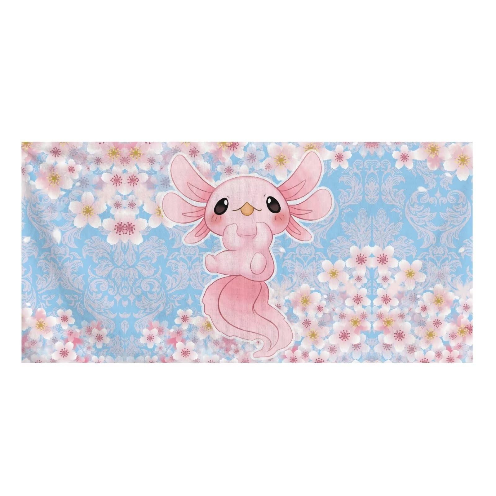 Showudesigns Sakura Axolotl Bath Towels for Women Girls Beach Towel Super Absorbent Lightweight Bath Towel Suitable for Travel,Sports,Bathing,Pool Bathroom Sheets
