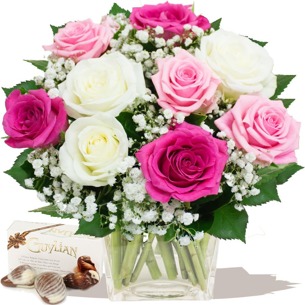 Eden4flowers PARASOL ROSES BOUQUET & CHOCOLATES - Birthday Flowers Thank You Gifts Anniversary flowers