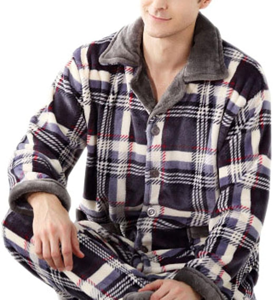 TRENDY XU Men's Winter Long Sleeved Thicken Pyjamas Set (XL(6580kg