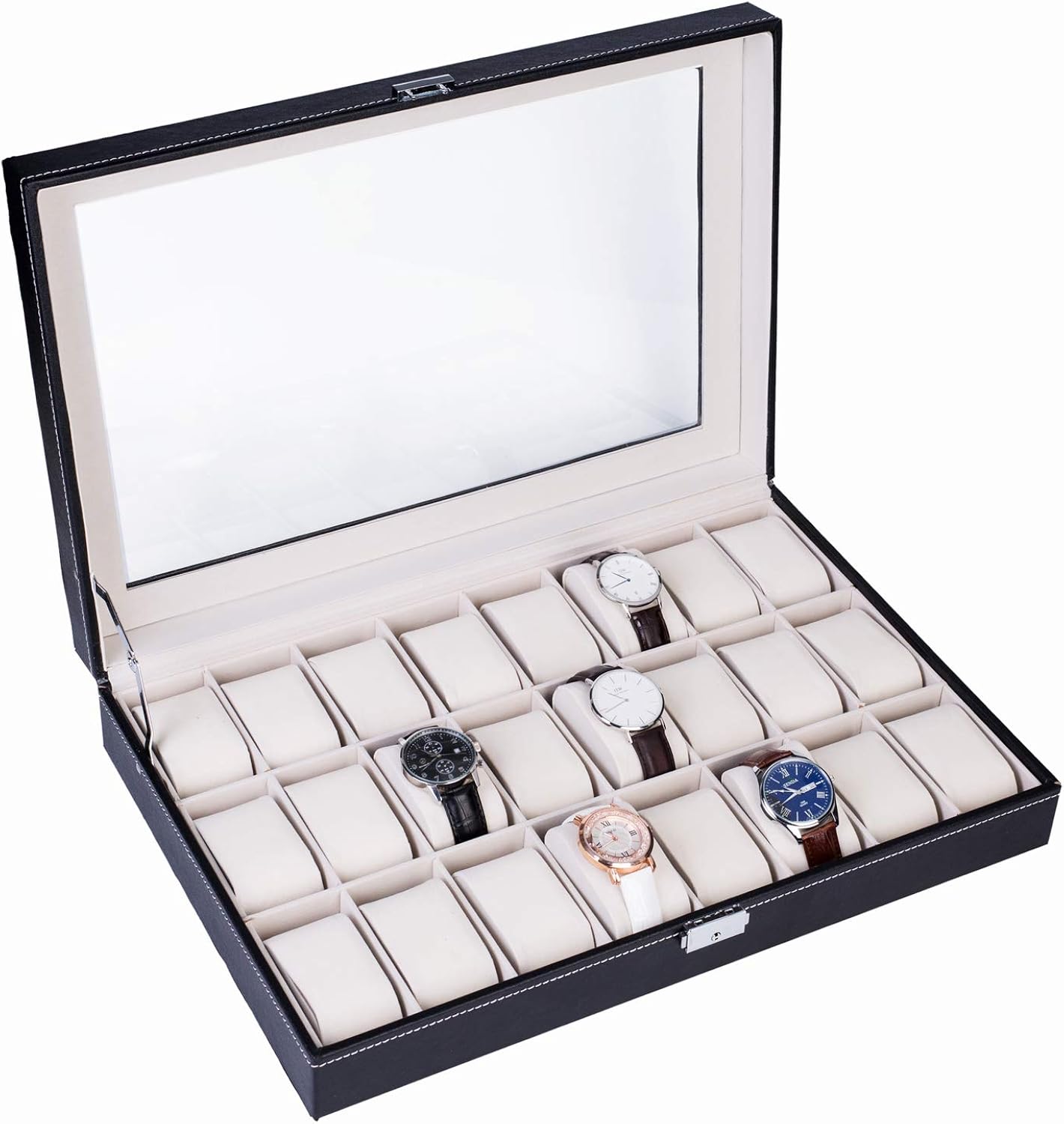 24 Compartments Toplevel Opening Style Leather Watch