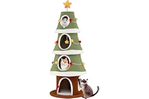 PETSITE 61 Inches Cat Christmas Tree, Cute Christmas Cat Tower with 4 Condos, Colorful Ornaments, Sisal Board, Dangling Ball,