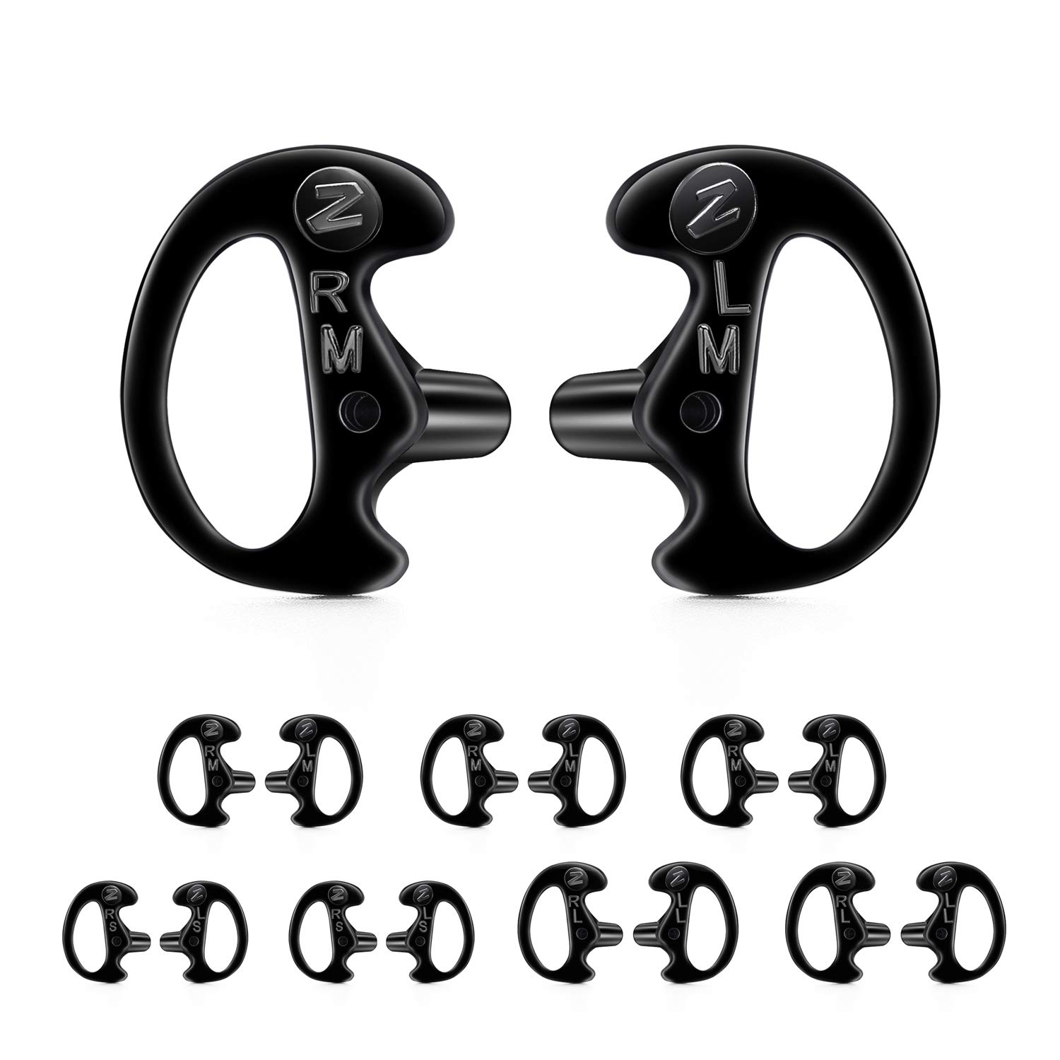 zeadio 8-Pair Pro-Grade Covert Surveillance Earbud, Replacement Ear Insert, Silicon Earmold Earplug for Two-Way Radio Earpiece Audio Coil Tube, Compatible with Motorola/Kenwood (16pcs) - Black