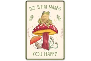 CRAZYSIGN Funny Frog Mushroom Decor Metal Sign: Cute Cottagecore & Forest Decor for Bathroom, Kitchen, Bedroom, and Home, 12 x 8 Inch (247)