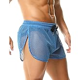 Rexcyril Men's Mesh Shorts Sexy See Through Underwear Sheer Fishnet Split Side Boxer Briefs