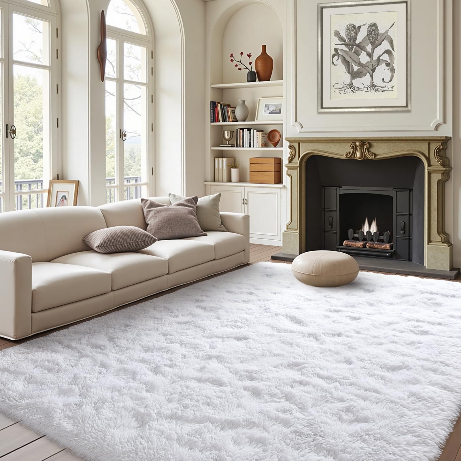 Photo 1 of FinRe?c White Rugs for Bedroom Living Room, 4x6 Feet Fluffy Shaggy Area Rug, Non-Slip Soft Shag Rug for Nursery Kids Room Dorm Room Home Decor, Indoor Plush Floor Carpet