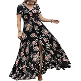 SGF11 Floral Summer Dresses for Women 2025 Design Boho V Neck Short Sleeve Slit Maxi Dress Wear Casual