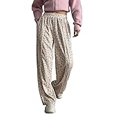 Charfille Women's Sweatpants Wide Leg Color Block Leopard Print Patchwork Elastic Waist Casual Sports Joggers with Pockets