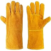Nicoc Fire/Heat Resistant Welding Gloves, Large, Leather Gloves For Animal Handling, Forge, Fireplace, BBQ, Grill, Gardening, Oven, Furnace, Stove, Pot Holder, Industry Cutting