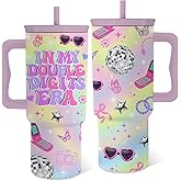 Hiboss Birthday Gifts for 10 Year Old Girls, in My Double Digits Era Tumbler with Handle 24oz, 10th Birthday Gifts for Girls, Iridescent Girl Music Disco Theme Party Cup