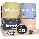 Betterway Bamboo Toilet Paper 3 PLY - Eco Friendly, Sustainable Toilet Tissue - 12 Double Rolls & 360 Sheets Per Roll - Septi
