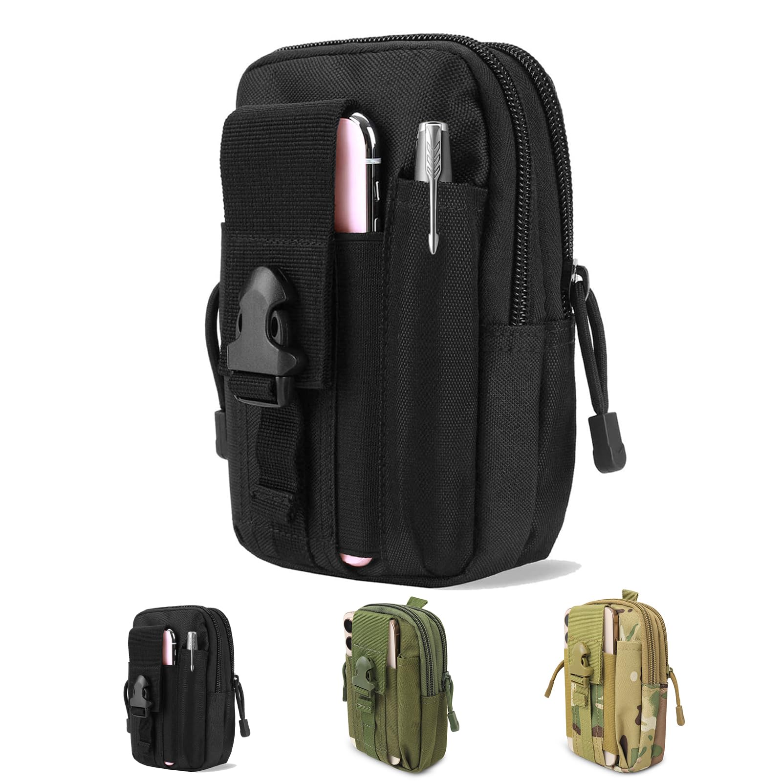 DOETYD Tactical Pouch Waist Bag Fanny Pack EDC Molle Pouches Belt Bag Men Bumbag with Adjustable Belt and Pockets for Travel Hiking Walking Outdoor Cycling (Black)