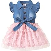 sweetabby Toddler Girl Clothes Denim Tulle Dresses Baby Summer Tutu Sundress Outfit Toddler Princess Dress for Girls