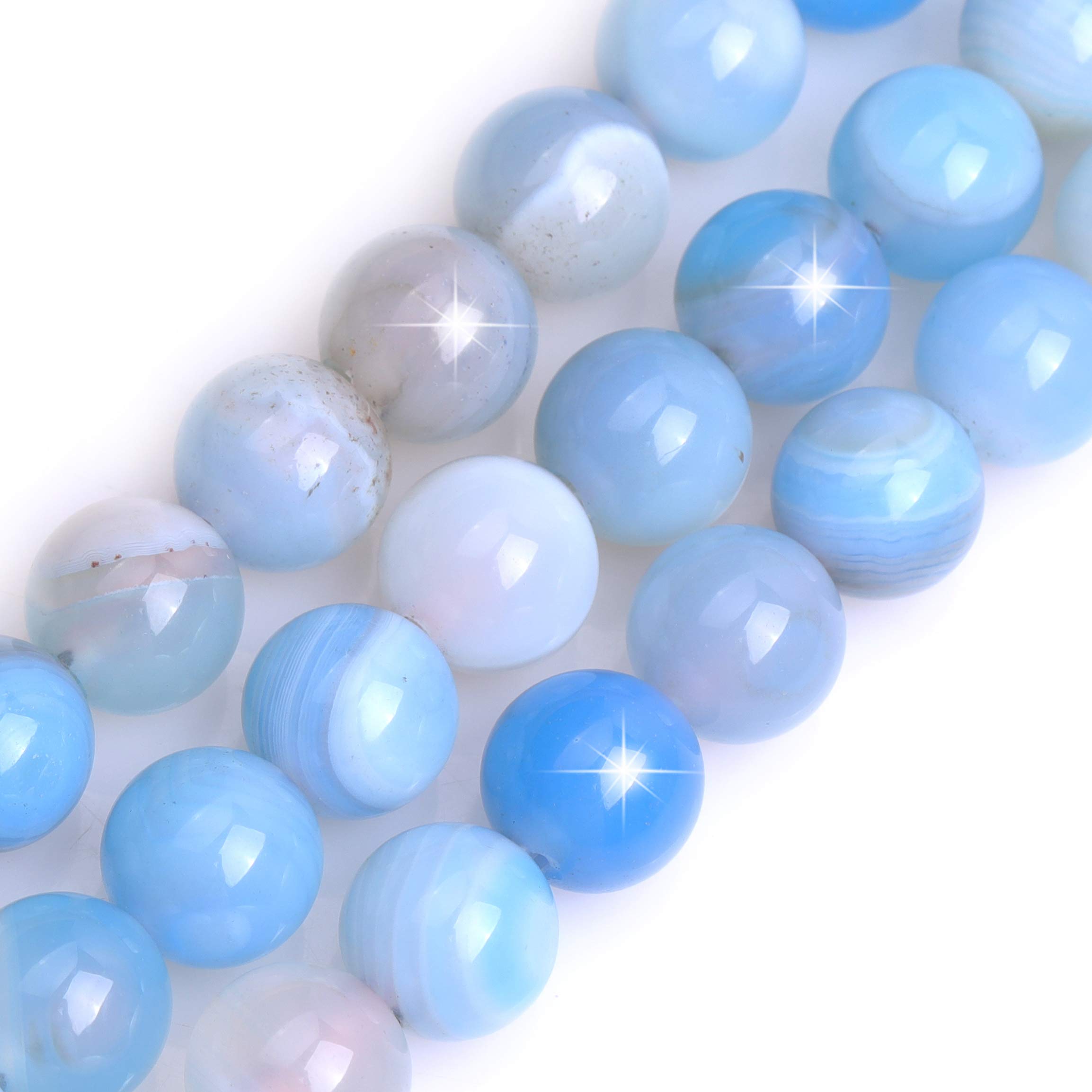 Natural Light Blue Onyx Agate Gemstone Semi Precious Round 12mm Loose Beads for Jewellery Making DIY Bracelet Necklace Crafts 15''