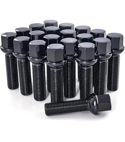 CTM 20x M14x1.5 Ball Seat Extended Lug Bolts - 55mm Shank - Black - Fit Mercedes Stock Rims