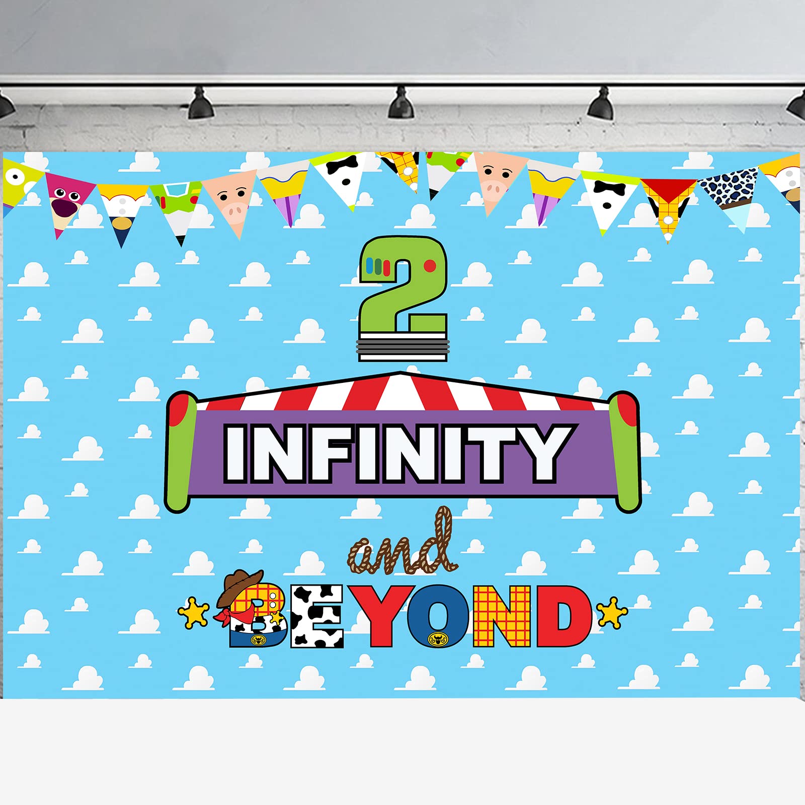 Photo 1 of 2 to infinity and inspired Beyond Birthday Backdrop Two inspired Infinity Banner 2 Infinity & Beyond Bday Decorations Photo Prop for Boys Girls Cartoon Story 2nd Bday Party Supplies,5 * 3ft