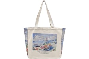 BROADREAM Aesthetic Canvas Tote Bag for Women, Vintage Reusable Book Tote Bag with Inner Zipper Pocket