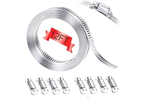 maierke 304 Stainless Steel Hose Clamp Assortment Kit,DIY 12FT Metal Strap + 8 Stronger Fasteners,Adjustable Large Worm Gear Hose Clamps Screw Clamps for Pipe,Duct,Tube,and Fuel Line