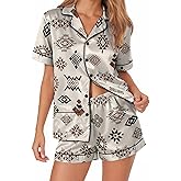 ELUNORUS Women’s Silk Satin Pajama Set Short Sleeve Button Down 2 Piece PJs with Shorts Valentine’s Day Pajamas