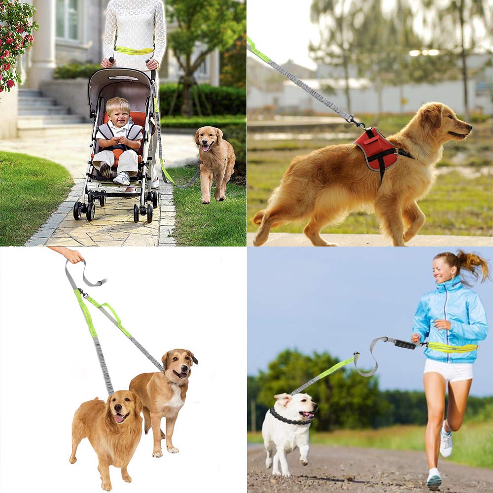 Dual Dog Leash Two Dog Lead with Waist Belt Bag Double Dog Leash Retractable Reflective Dog Leash Double Strong for 2 Dogs with Comfort Padded Handle Training Leash for Dogs Walking Running(1.7-1.9M)