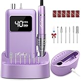 Kredioo Professional Nail Drill Brushless 40,000RPM Rechargeable 2-in-1 Portable Electric Nail File Ultra Silent Salon Must Haves Nail Tool Kit Removing Acylic Gels-Purple
