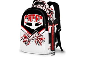 PAXIAROY Cheer Backpack with Glitter Cheerleader Keychain, Cheer Pin Strap for Backpack, Cheerleading Gifts for Team Women (Black Red)