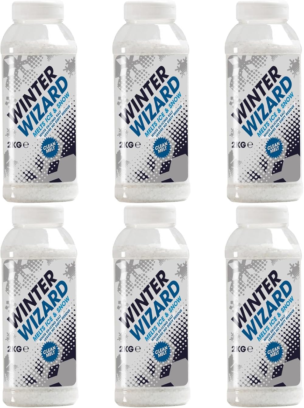 Winter Wizard De-Icer 2KG Shaker Tub - Pack of 6 - Ice Snow Melt Fast Clean