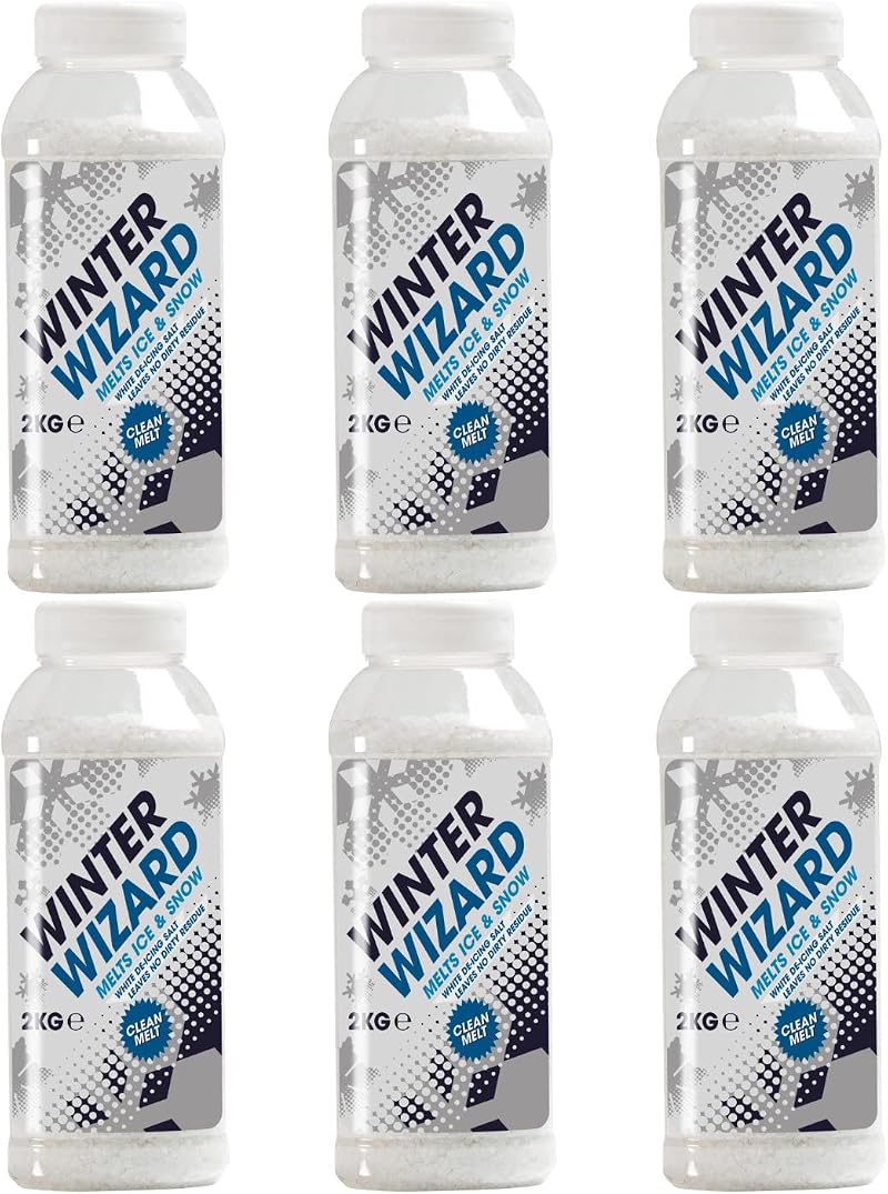 Winter Wizard De-Icer 2KG Shaker Tub - Pack of 6 - Ice Snow Melt Fast Clean