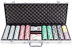 500 Count The Ultimate Poker Set – 14 Gram Clay Composite Chips with Aluminum Case, Playing Cards, & Dealer Button for Texas Hold’em, Blackjack, & Casino Games by Brybelly