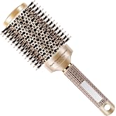 SIMPOR Round Brush for Blow Out, Nano Thermal Ceramic and Ionic Tech, 2.1 Inch Barrel, Boar Bristles, Roller Brush for Blow Drying and Styling, Gold, for All Hair Types