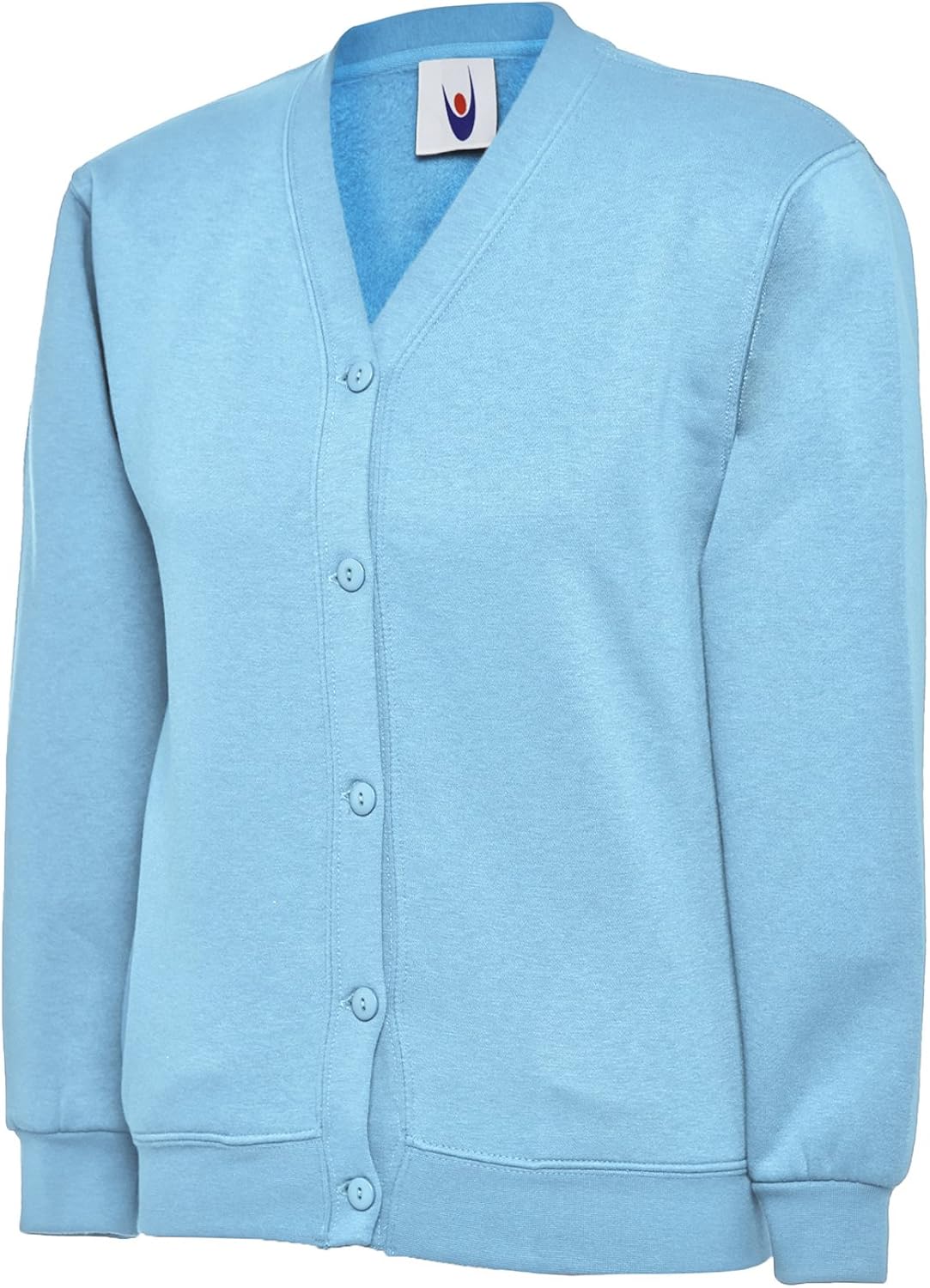 blue school cardigan with pockets