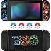 DLseego Cartoon Monster Switch Protective Case Cool Soft TPU Shell Shockproof Scratch Resistant Cover Joy Con Japanese Amine Skin with 4PCS Blue and Red Balls Thumb Grips Caps for Switch 2017 Version