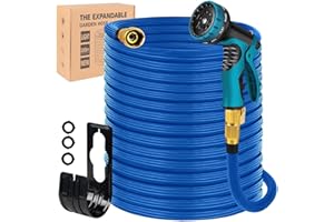 Gardentime Garden Hose 100ft Leak-proof, Lightweight No-kink Flexible Water Pipe with 10 Pattern Nozzle 3/4” Solid Brass Connector Water Hose Blue