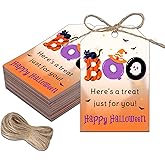 Happy Halloween Tags, Halloween Boo Gift Tags with String, 50PcsName Tag for Gift Bags, Halloweens Party Favors Goodie Bags, Halloweens Pumpkin Cat Bat Gifts Wrap Tag, Halloween Decor for Candy Wrap
