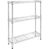 Shelving Inc. 8"d x 30"w x 34"h Chrome Wire Shelving with 3 Tier Shelves, Weight Capacity 800lbs, Evenly Distributed
