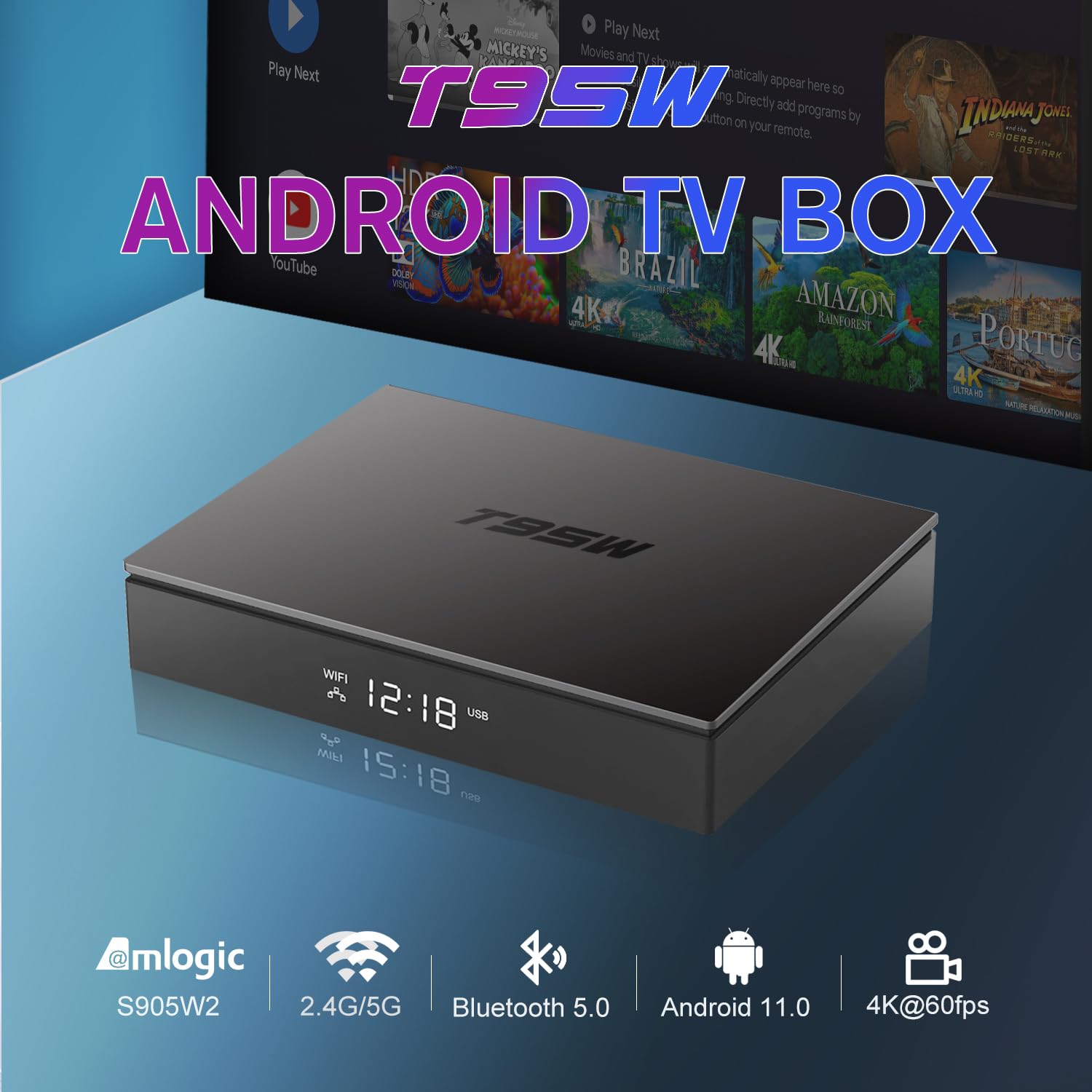 Android Box Intelligent Controller T95W 11.0 4GB 32GB TV Box Support 4K Dual-WiFi 2.4G/5.0G Android TV Box S905W2 Chipset with HDR10 BT4.0 USB 2.0/3.0 3D Ethernet Smart Box
