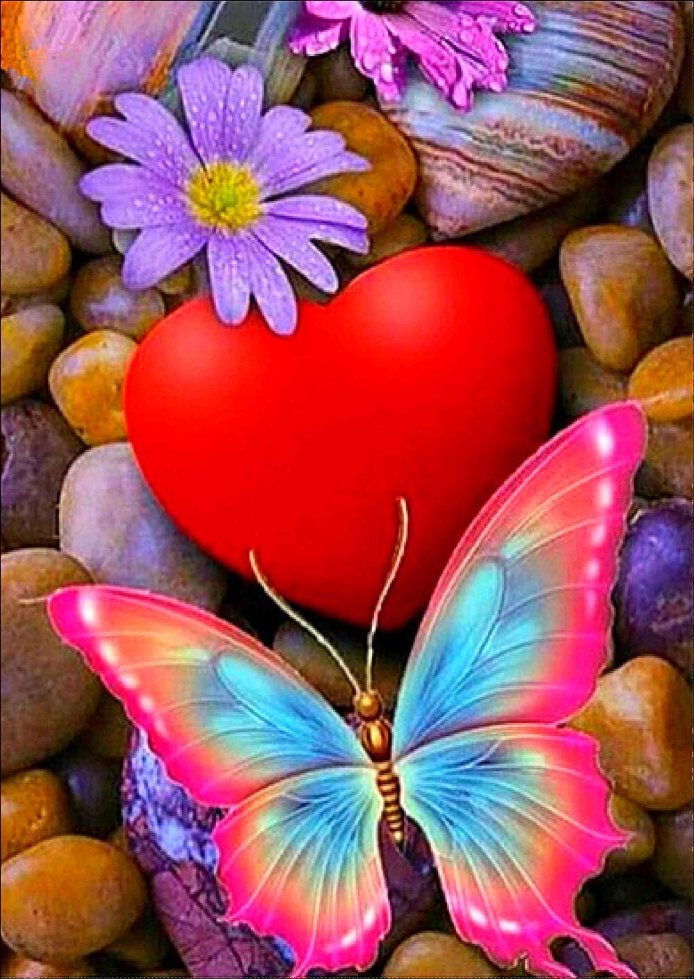 RICUVED 5D Diamond Painting Kits, Full Round Drill DIY Diamond Art Rhinestone Picture Cross Stitch Art Craft for Home Decor Butterfly and Flower 12 x 16 inch