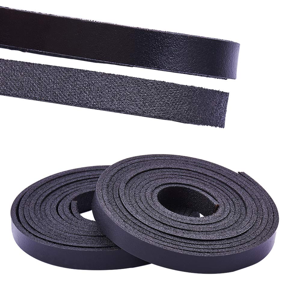 PH PandaHall Leather Cord, 10x2.5mm, 2m/roll, Black, 2 Rolls, Cowhide, Elite, Thread_CORD, Superior Strength