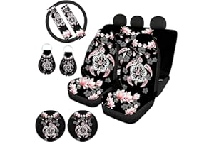 Wanyint Hibiscus Sea Turtle Print Car Seat Cover for Women Men Underwater Animal Hawaiian Flowers Universal fit Washable Steering Wheel Cover/Seat Belt Cover/Coasters/Keychains Car Accessories