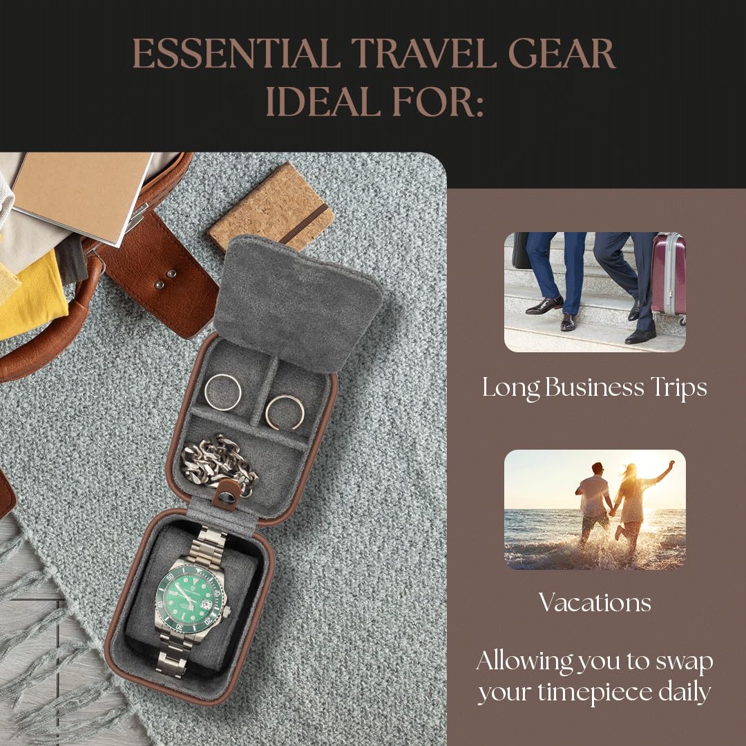 Penitent Man Leather Watch Travel Case for Men - Smart Watch Jewelry Organizer and Pillow Case