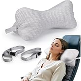 RoamReady Neck & Cervical Pillows, Bone Pillows for Neck Support with 2 Fixed Rope & Have Loops on End, for Chiropractic Lumbar Spine, for Car Bus Truck Driving Travel Comfort Head Rest Support,Gray