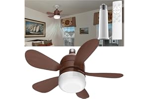 tebio Socket Fan Light with Remote, Dimmable LED Socket Fan Light, 3 Colors 3500K-6500K, Multi-Speed, 1000 Lumens Wireless Screw-In Fan with Dark Wood Blades, Socket Extender Included