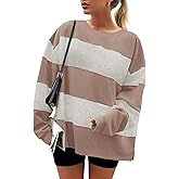 ZESICA Women's Fall Sweatshirt Tops Crewneck Long Sleeve Loose Oversized Striped Fleece Pullover 2026 Clothes