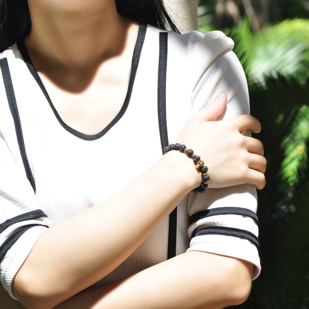Infinite U Alloy Stretch Bracelet with Lava Stone Beads and Skull, Unisex, Therapeutic - Image 5
