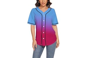 BAICAIYU Women's Baseball Jerseys Blank Button Down V-Neck Softball Team Uniform Fashion Simple Wide Stripe Short Sleeve