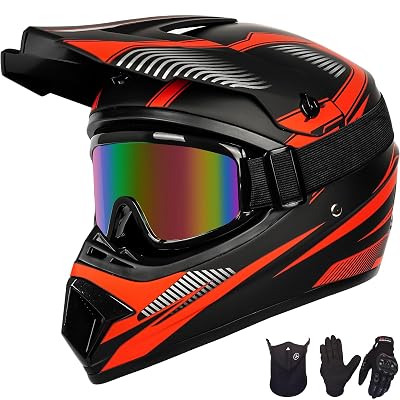 Yesmotor Youth Dirt Bike Helmet Set Includes Gloves, Goggles, Mask, Ideal Helmet for Kids 8-14, Premium Safety Gear for Dirt Bike Helmets Enthusiasts - DOT Approved (Red,M)