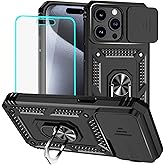 HNHYGETE for iPhone 15 Pro Case with HD Screen Protector: [Military Grade 20ft. Drop Tested] Slide Camera Cover Ring Shockproof Protective Phone Case for - iPhone 15 Pro (Black)