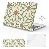 iLeadon Compatible with MacBook Air 13.3 inch Case 2022, 2021-2018 Release A2337 M1 A2179 A1932, Plastic Hard Shell&Keyboard Cover&Screen Film for MacBook Air 13 inch Case, Green Daisy