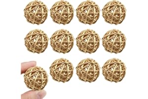 Acoeitl 12PCS 1.2 Inch Gold Wicker Rattan Balls Fade Resistant Decorative Orbs for Home Decor Wedding Centerpiece Bowls Vase Fillers Decorative Spheres for Bowls Table Decor (30mm)