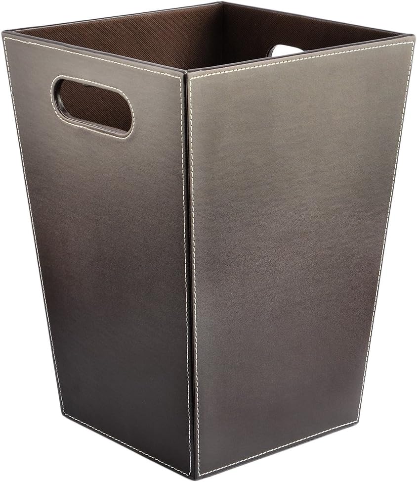 Indoor Dustbins, Likeluk Wast Paper Bins PU Wastebasket Without Lid for Home Office Bedroom Bathroom Kitchen (Brown)
